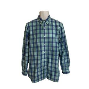 Nautica Men's M Blue & Green Pastel Plaid Long Sleeve Button Down Shirt Cotton
